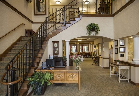 Interior view of a welcoming lobby with seating area
