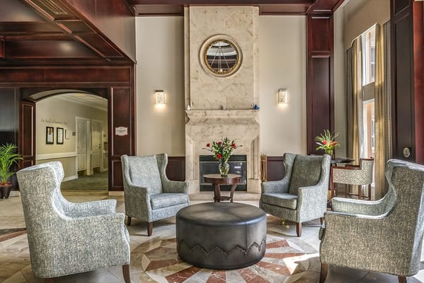 Interior lounge area with comfortable seating and decor