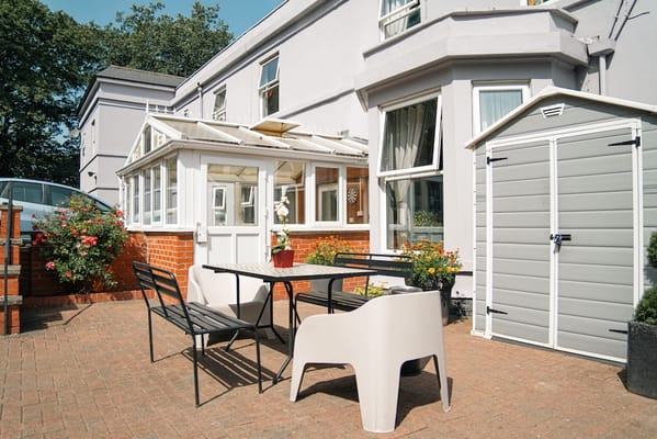 Outdoor seating area at Forest Lodge Care Home