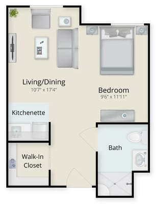 Architectural floor plan of a living unit