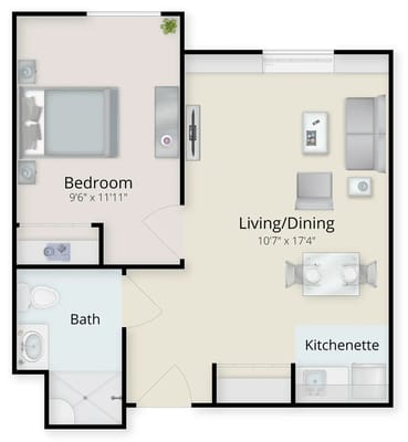 Architectural floor plan of a resident suite