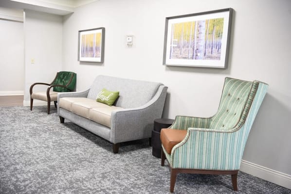 Stylish seating area in a senior living facility