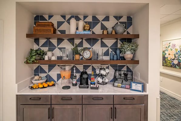 Common area with a coffee station and decor