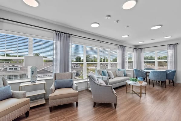 Bright common area with comfortable seating