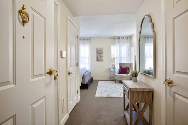 Cozy private resident room with decor and lighting