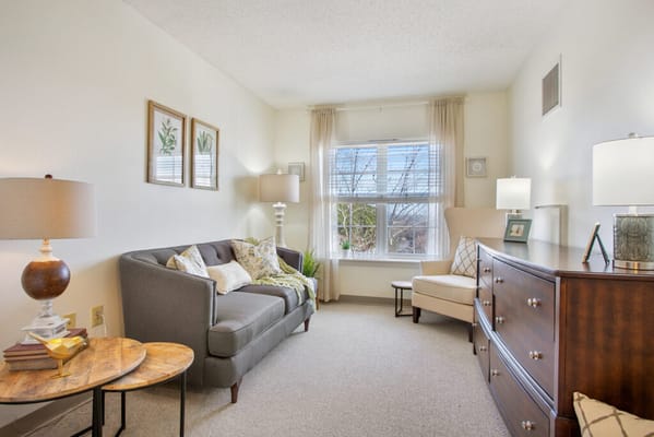 Cozy living area in a senior living apartment