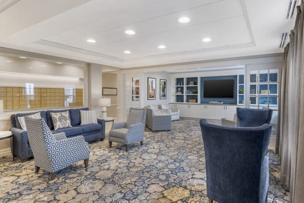 Interior of a common area with seating and decor