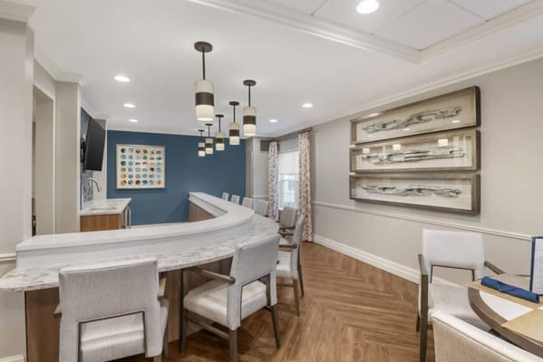 Bright and modern common area with seating