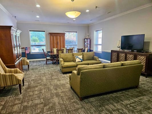 Cozy common area with seating and dining table