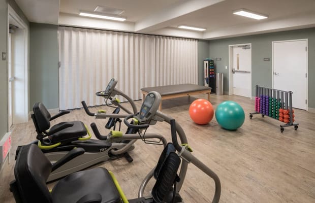 Fitness area with exercise equipment and therapy balls