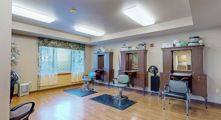 Interior view of a hair salon in a senior living facility