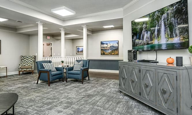 Common area in a senior living facility with seating