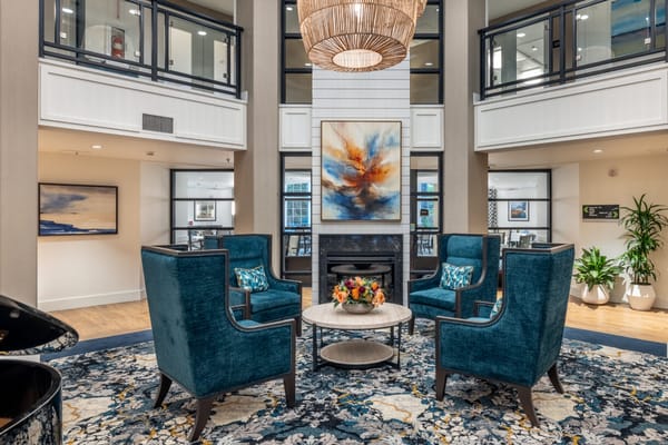 A stylish lounge area with comfortable seating