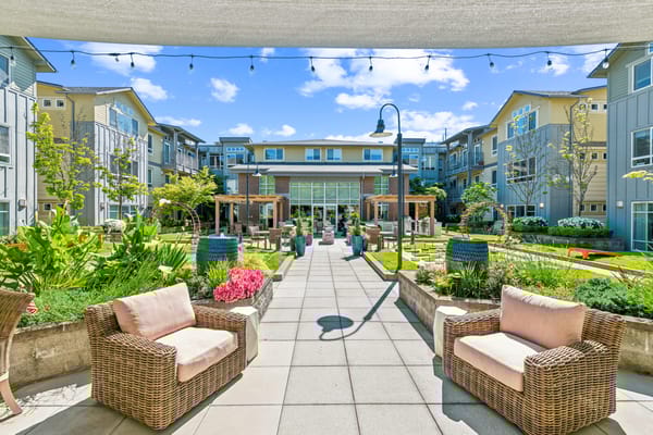 Beautiful garden area with seating and landscaping