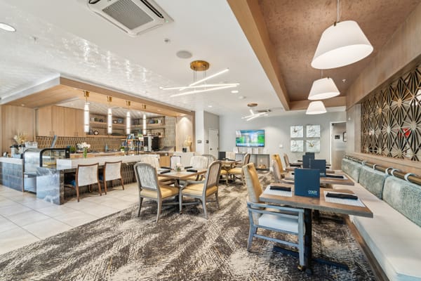 Dining area with tables and chairs in a modern interior