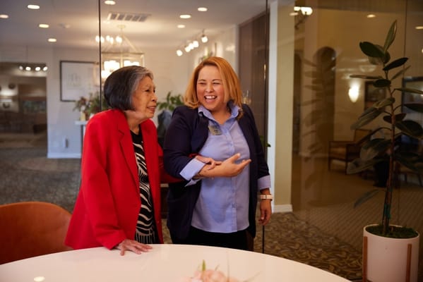 Engaging interaction between a staff member and a resident