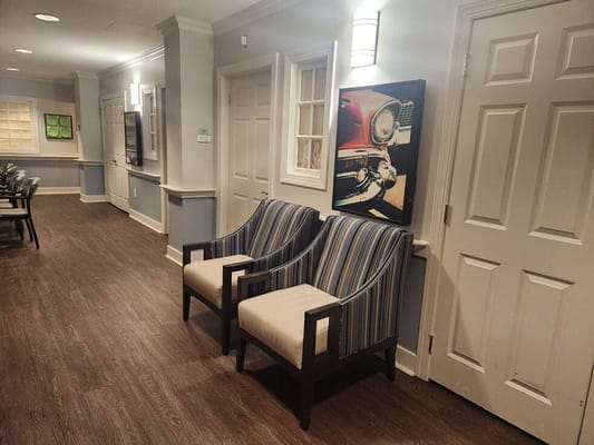 Seating area in a senior living facility interior
