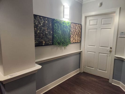 Interior hallway with decorative wooden panels