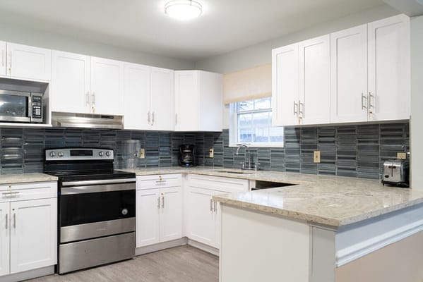 Bright interior view of a modern kitchen