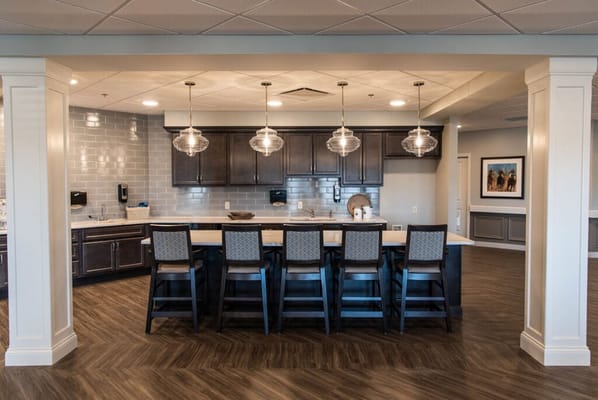 Bright interior of a common area with seating