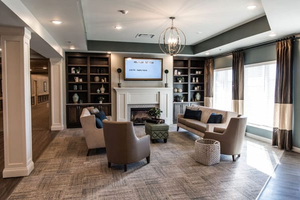 Bright common area with seating and decor