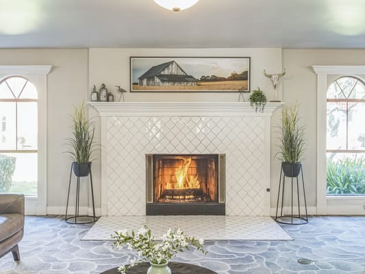 Cozy interior with a fireplace and decorative elements