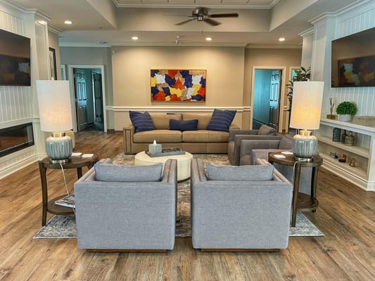 Common area with comfortable seating and artwork