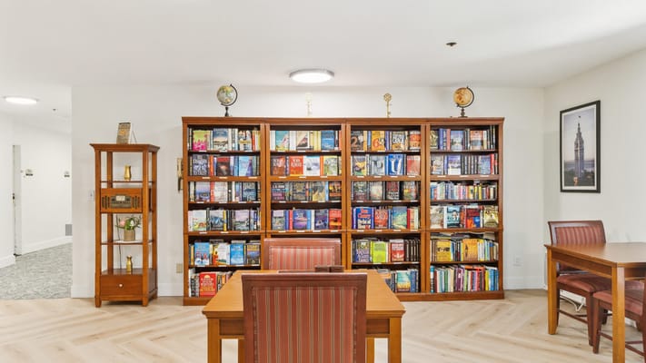 Interior view of a library with bookshelves