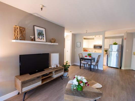 Modern interior of a resident apartment with kitchen