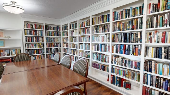 Interior view of a cozy library with bookshelves