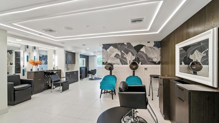 Interior of a hair salon with modern decor