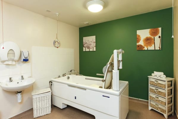 Accessible bathing space with floral decor