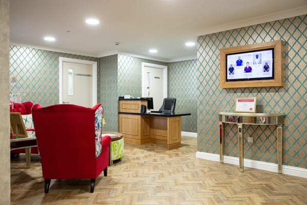 Interior view of a common area with seating and decor