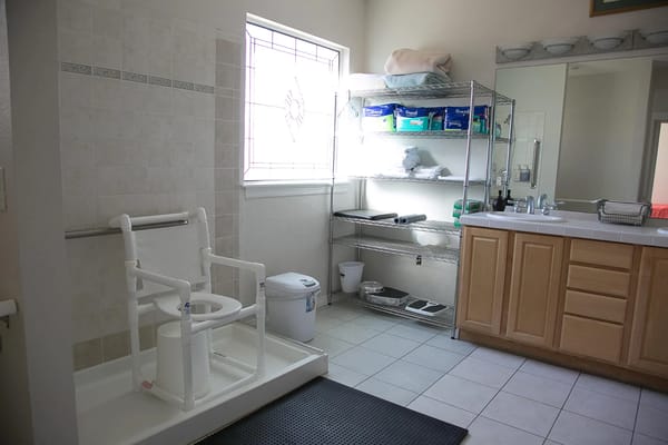 Functional bathroom with safety features for residents