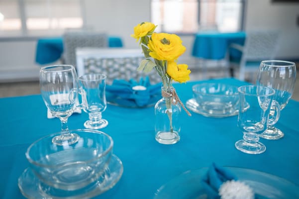 Table setting with flowers in a dining area