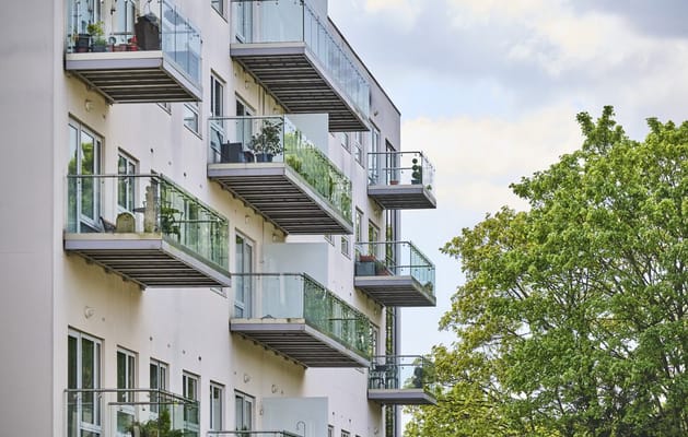 Exterior view of a modern building with balconies