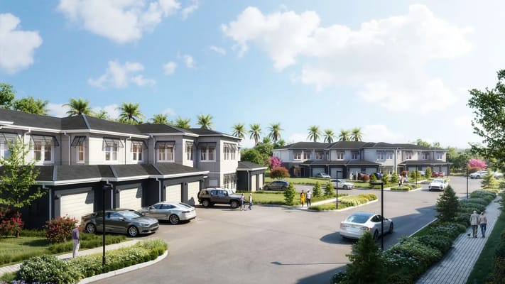 Exterior view of assisted living facility with gardens