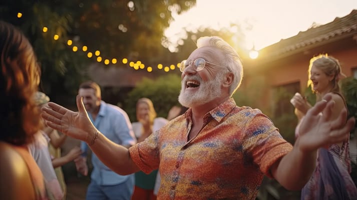 Resident joyfully engaging in a social gathering