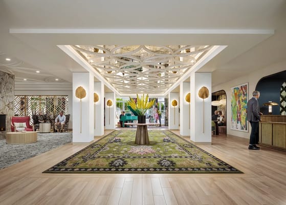 Interior view of a stylish common area with residents