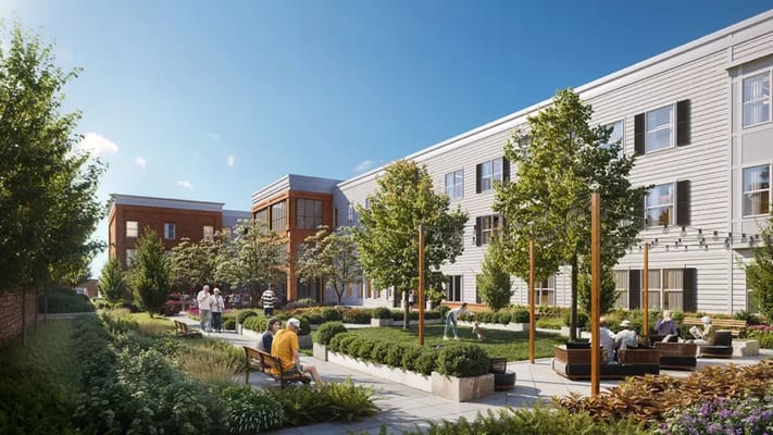Residents enjoying the outdoor garden area