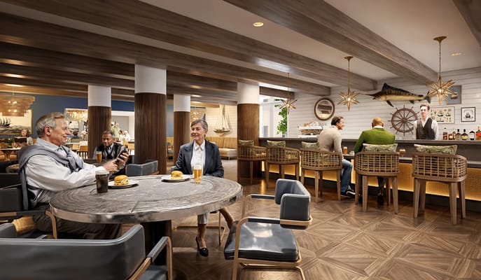 Residents enjoying meals in a stylish dining area