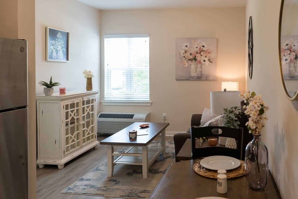 Cozy living area with decor and furniture