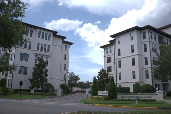 Exterior view of Westminster Baldwin Park buildings