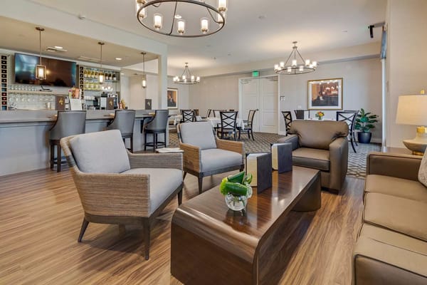 Interior lounge area with seating and bar