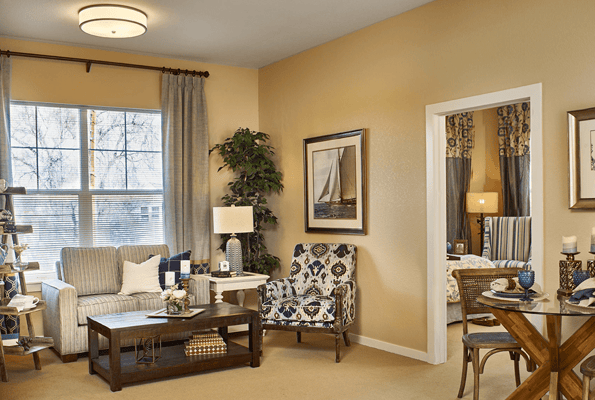 Cozy interior seating area with decorative furnishings