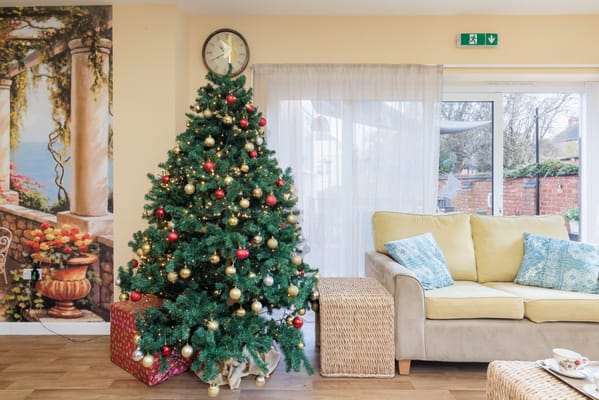 Decorated Christmas tree in a common area
