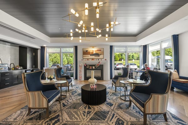 Bright common area with seating and decor