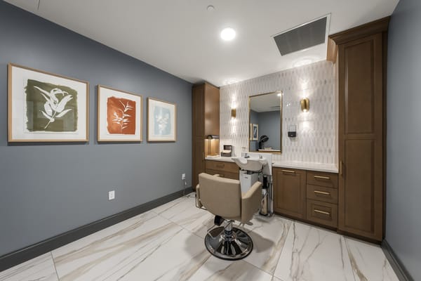 Hair salon area within the assisted living facility
