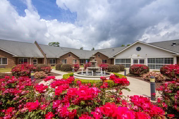 Beautiful courtyard with flowers and fountain