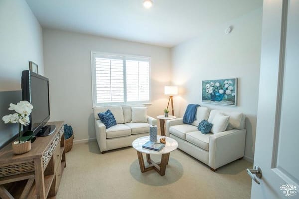 Cozy living room in a resident's suite